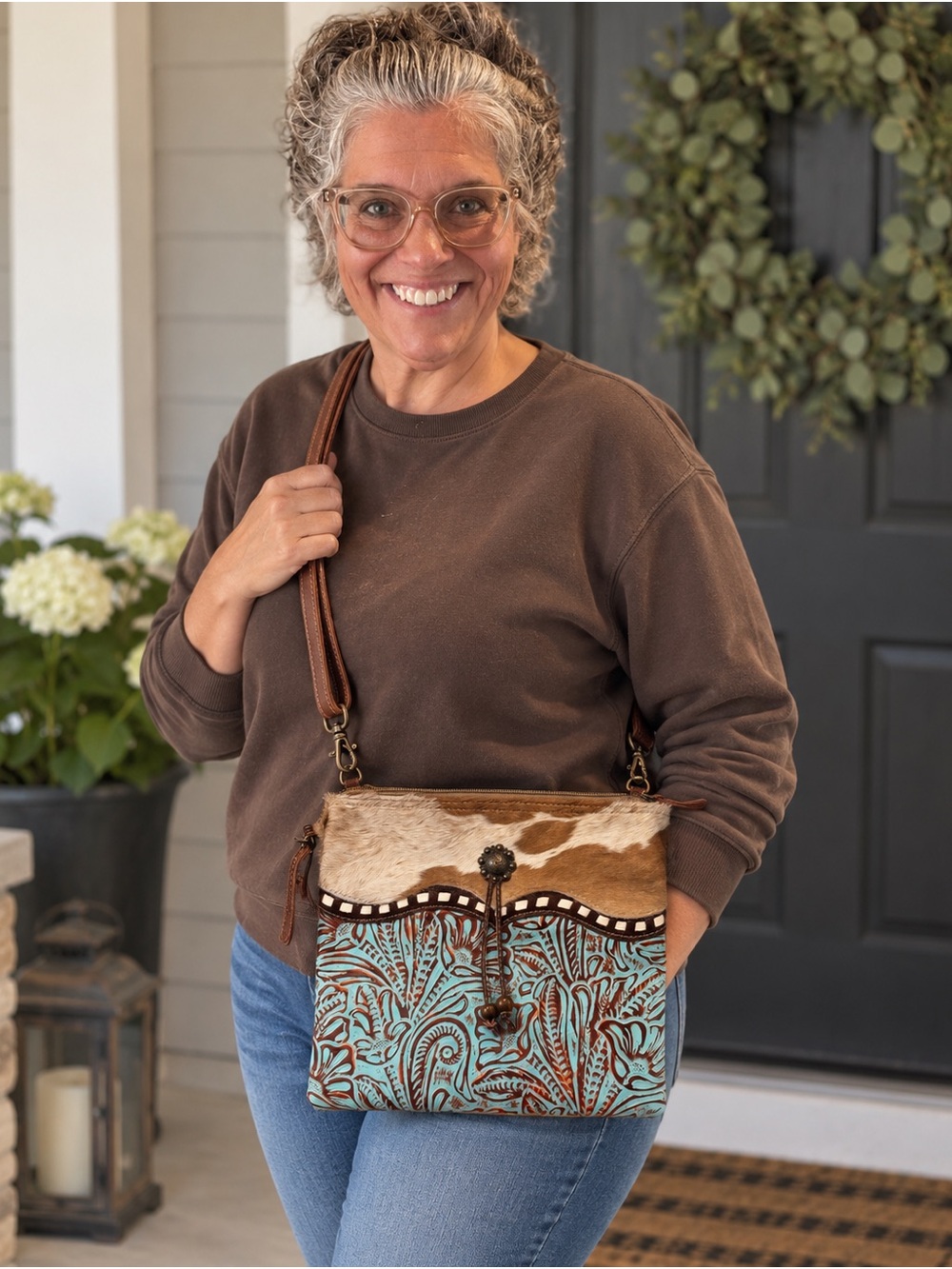 NWT Myra Blue Isle Small Crossbody Bag Cowhide Turquoise Leather